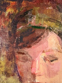 Study of Girl with Headband: Portrait in Oil on Canvas Panel, Framed, 2019