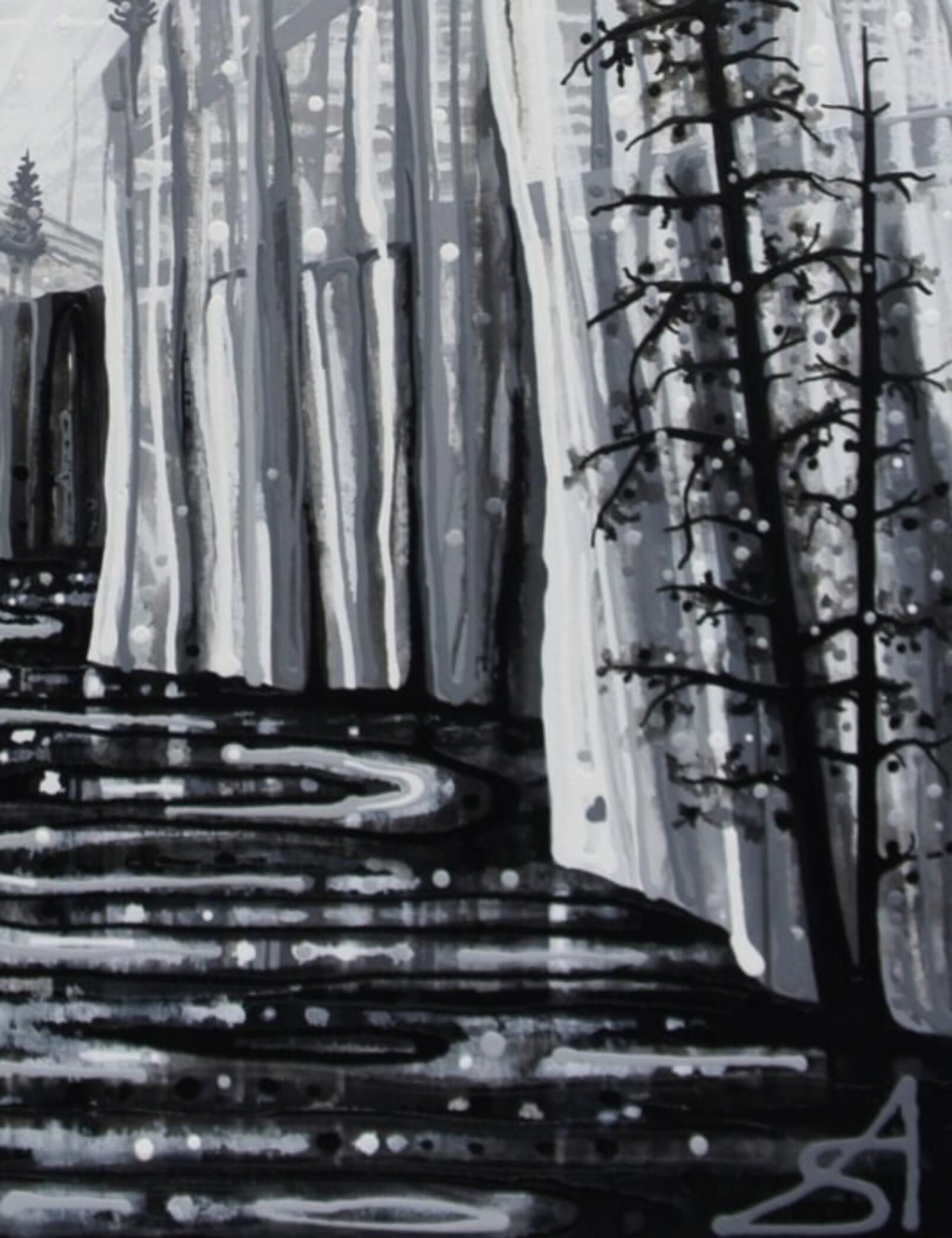 Into the Black (Toronto + Parco Nazionale Kootenay) - Landscape Painting Nero di Amy Shackleton