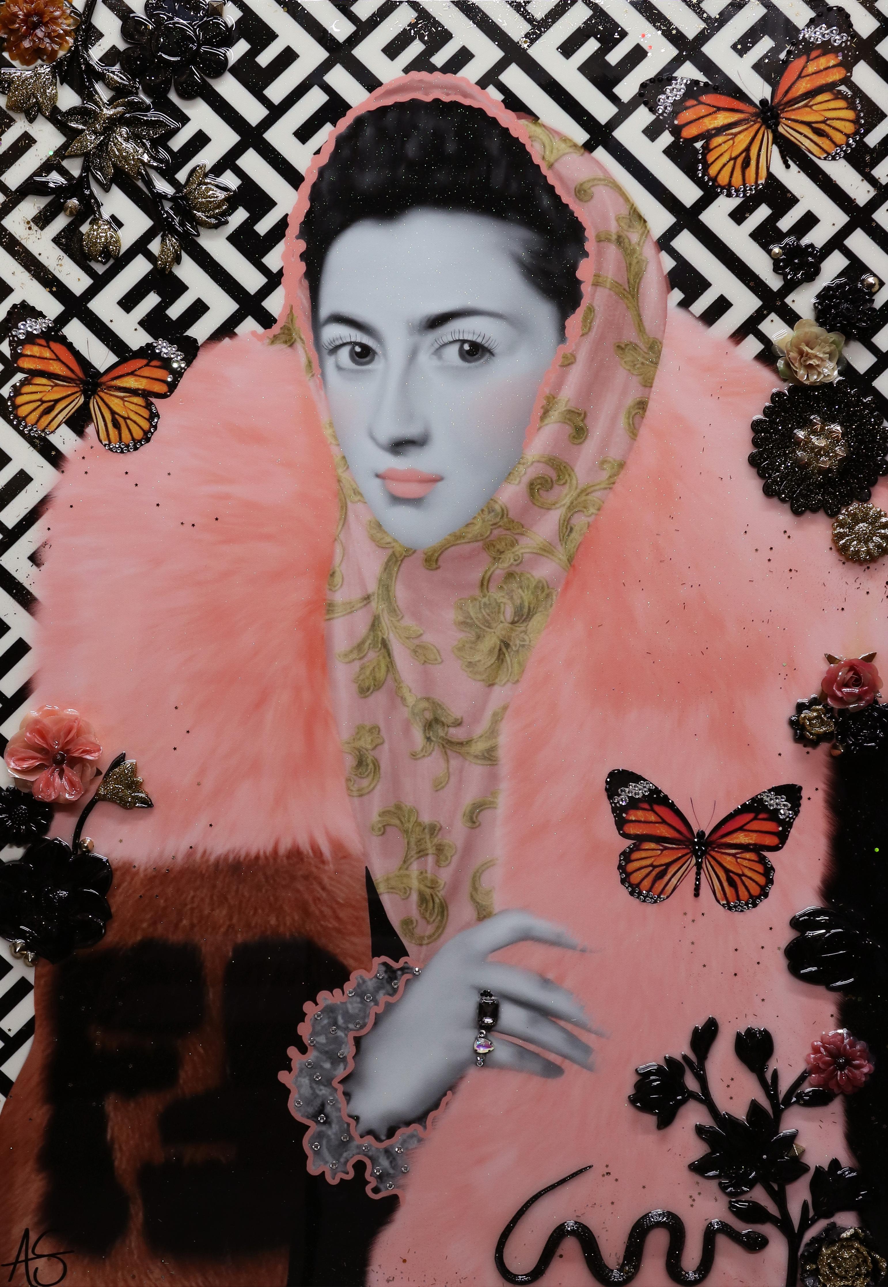 Amy Shekhter Figurative Painting – Lady mit Fendi-Pelz