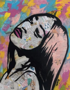 Bold and Colorful- Street Art Portrait of Black Woman Pink + Blue + Yellow