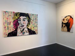 "Feeling Lucky"-Magazine Collage, Stencil, Acrylic and Spray Paint on Wood