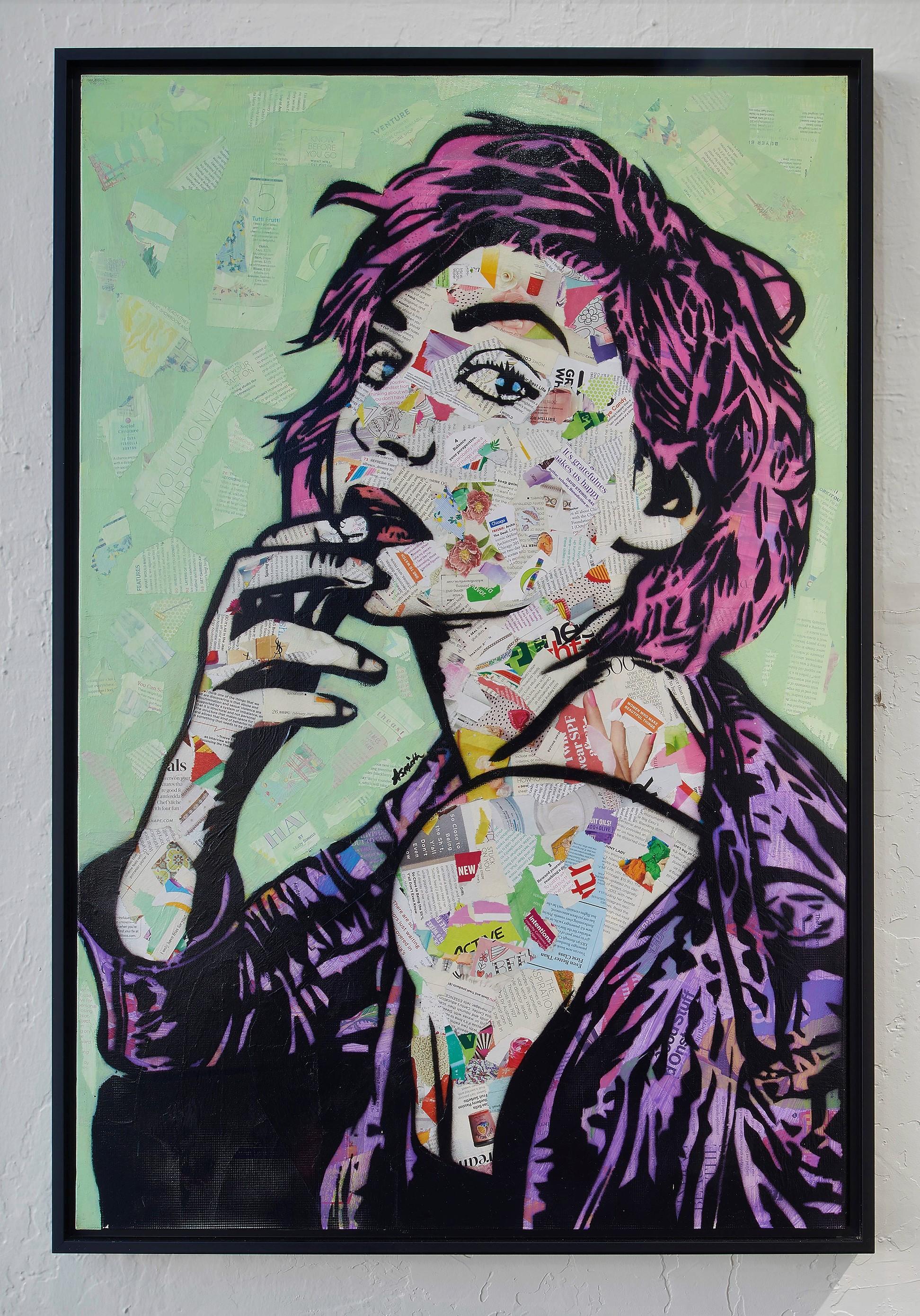 I Woke Up Like This - Street Pop Art Portrait of Woman (Pink+Green+Purple) - Painting by Amy Smith