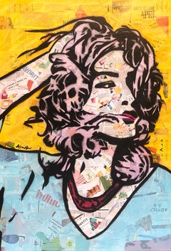 Into the Sun - Pop Art-Collaged-Porträt einer Frau mit rosa Haaren