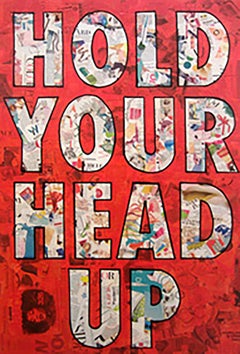 ""Keep Your Head Up" -Magazine Collage, acrylique et peinture à l'aérosol sur toile 