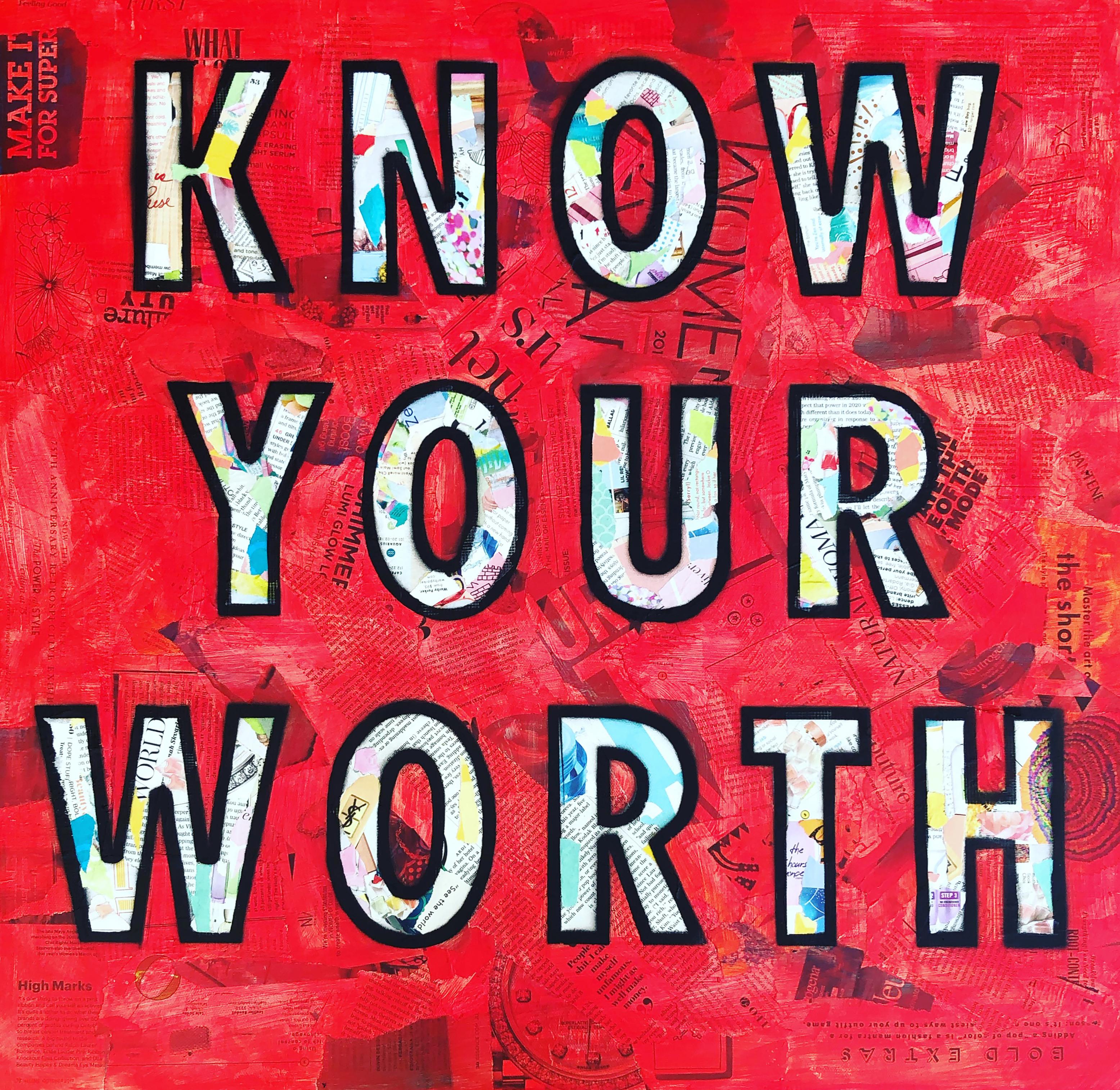 Amy Smith Know Your Worth Magazine Collage Stencil Acrylic