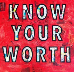 "Know Your Worth"- Magazine Collage, stencil, acrylic &spray paint on canvas