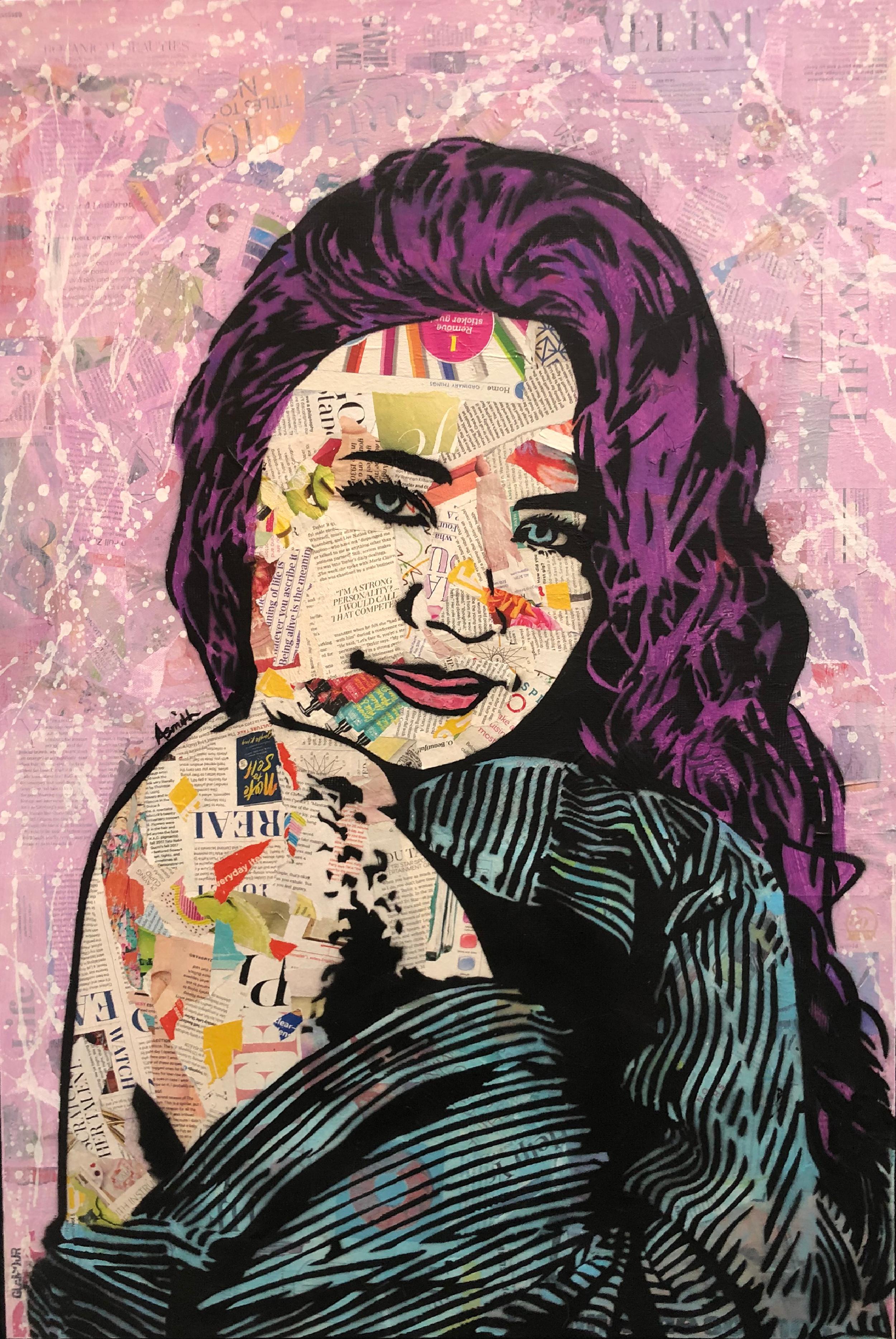 Amy Smith "Radical Rosé" Mixed Media Collage, Stencil and Acrylic
