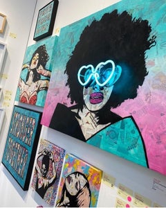 Nothing Stopping Me - Neon Lit Painting of Black Queen Street Art