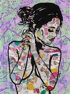 "On My Mind"-Magazine Collage, Acrylic & Spray Paint on Canvas 