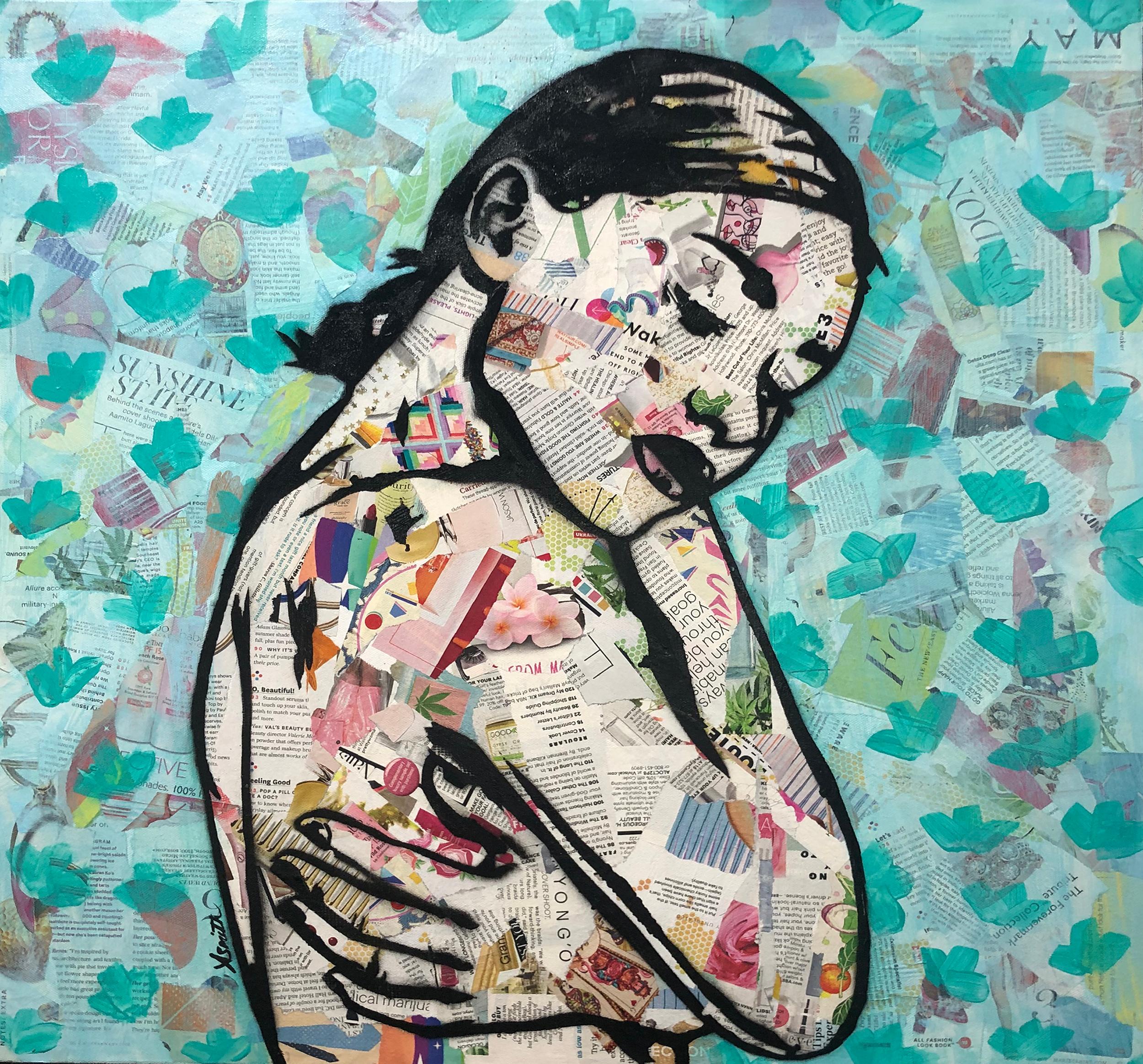 Amy Smith Figurative Painting -  "Real Love" - Mixed Media Collage and Acrylic -Sold / avail for commission