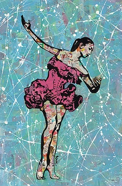 "Solo Ballerina"-Magazine Collage, Acrylic & Spray Paint on Canvas 