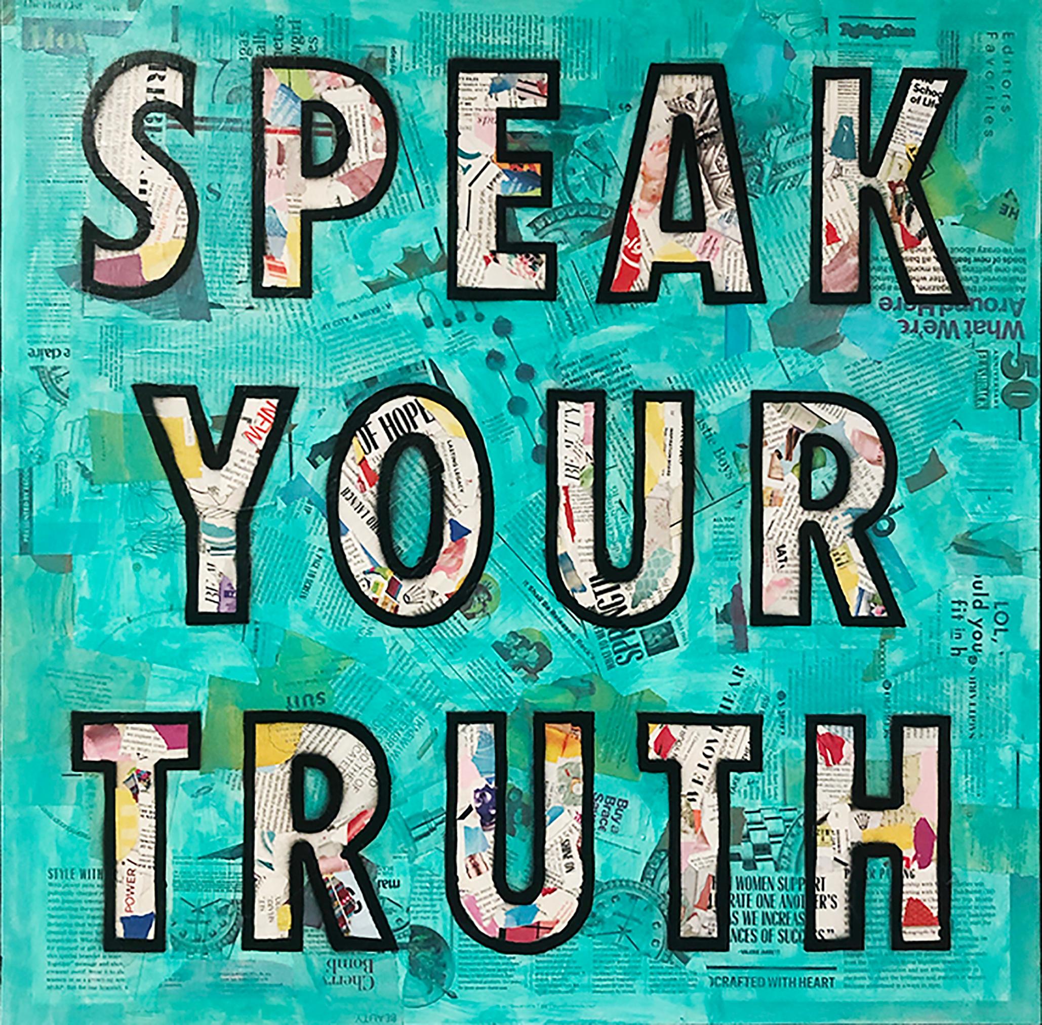 Speak Your Truth - Mixed Media Collage Teal + Black + White - Mixed Media Art by Amy Smith