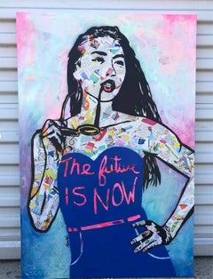 "Il futuro è adesso". collage di riviste a tecnica mista