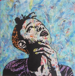 "The Thinker"-Magazine Collage, Acrylic & Spray Paint on Canvas 