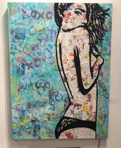 "XOXO" Collage, Stencil and Acrylic on Wood with Neon