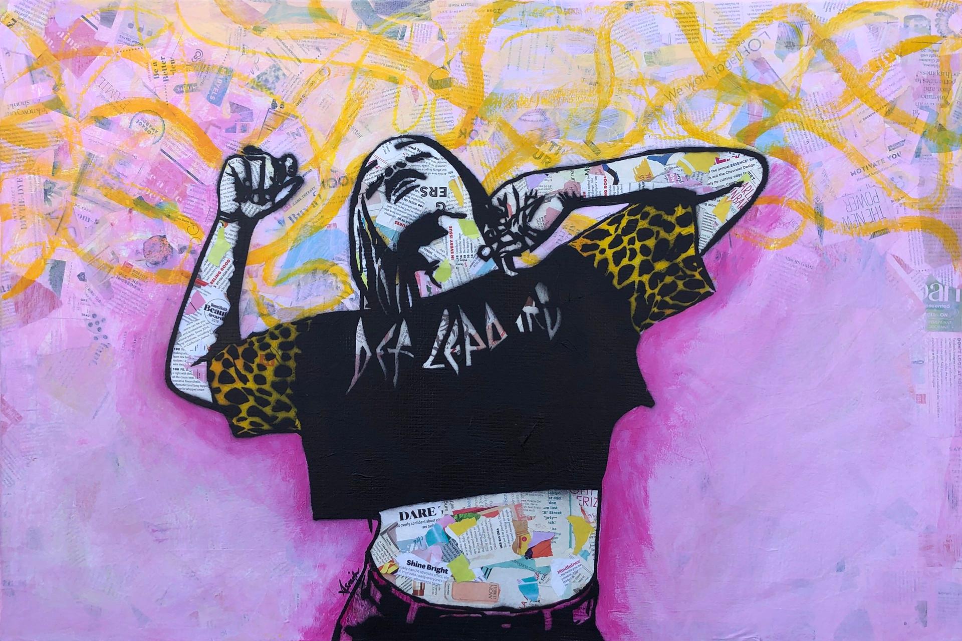 Seien Sie mutig  Contemporary Pop Street Art of Black Woman (Rosa + Lila + Gelb)