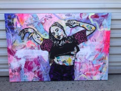 Feeling Good - Portrait pop féminin contemporain - (violet + rose + noir + blanc)