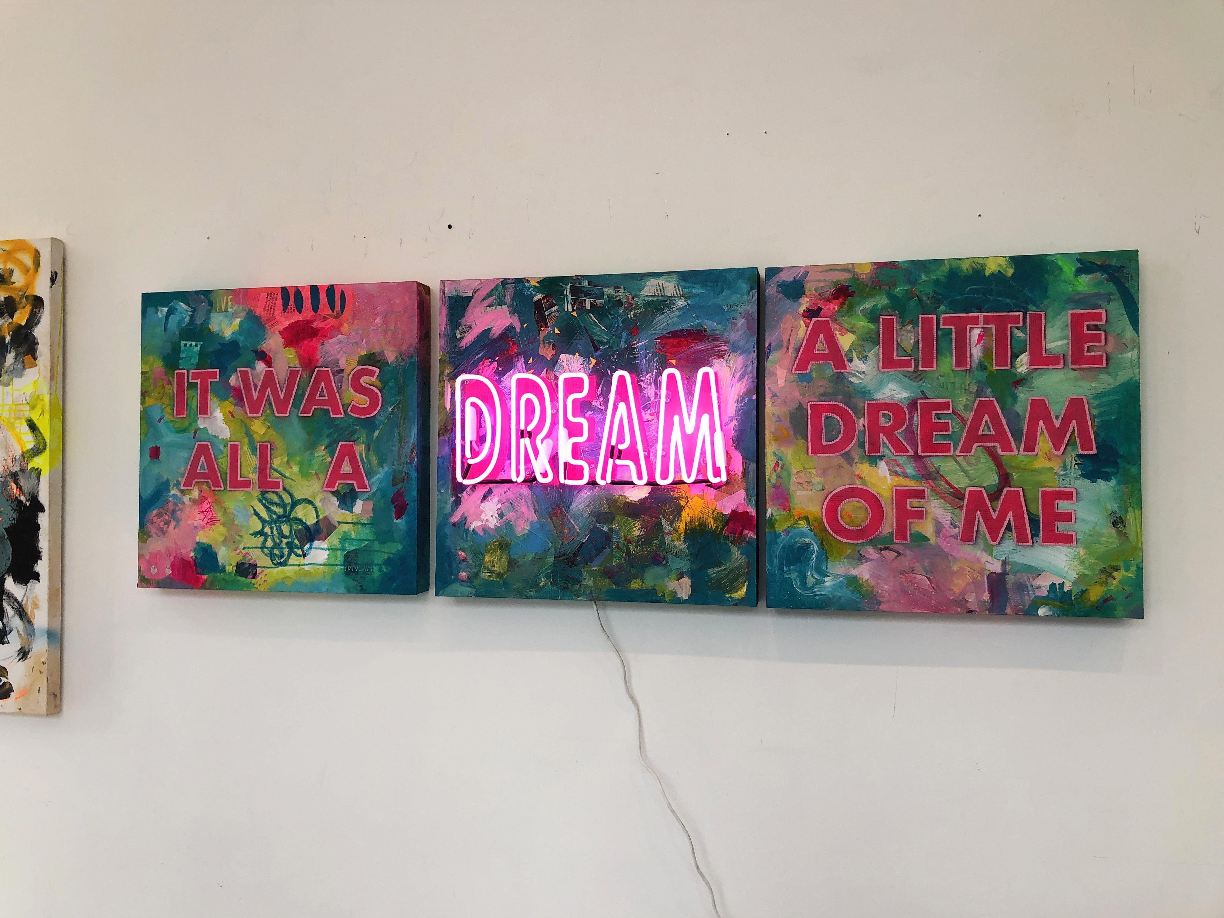  It Was All A Dream A Little Dream of Me - Triptych Acrylic on wood and Neon - Contemporary Painting by Amy Smith