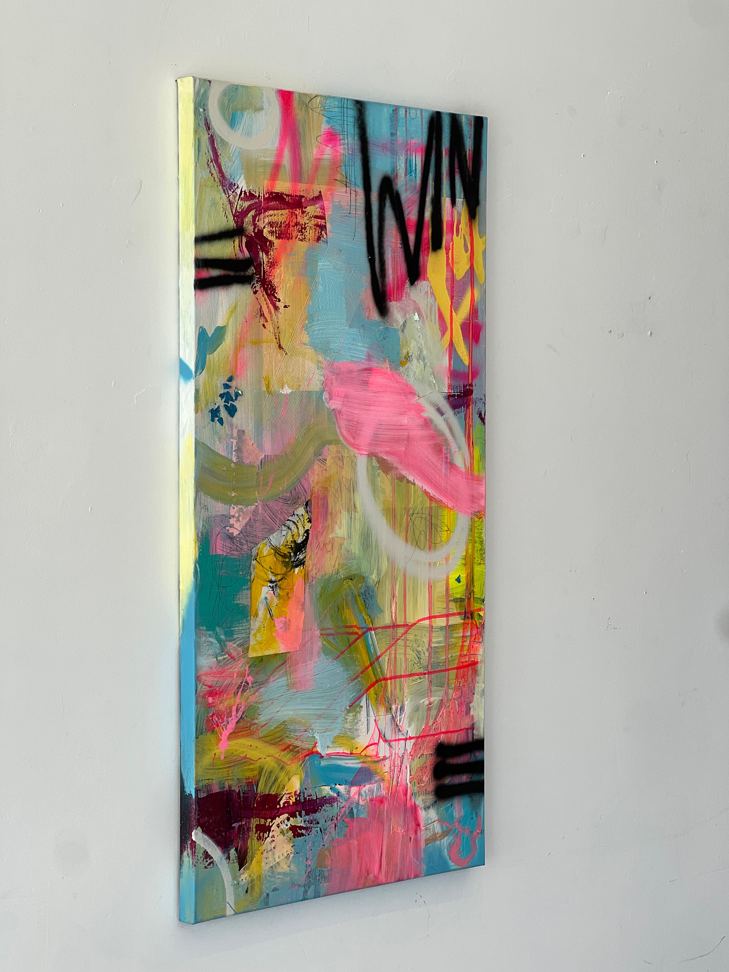 Love Wins - acrylique sur toile - Beige Abstract Painting par Amy Smith