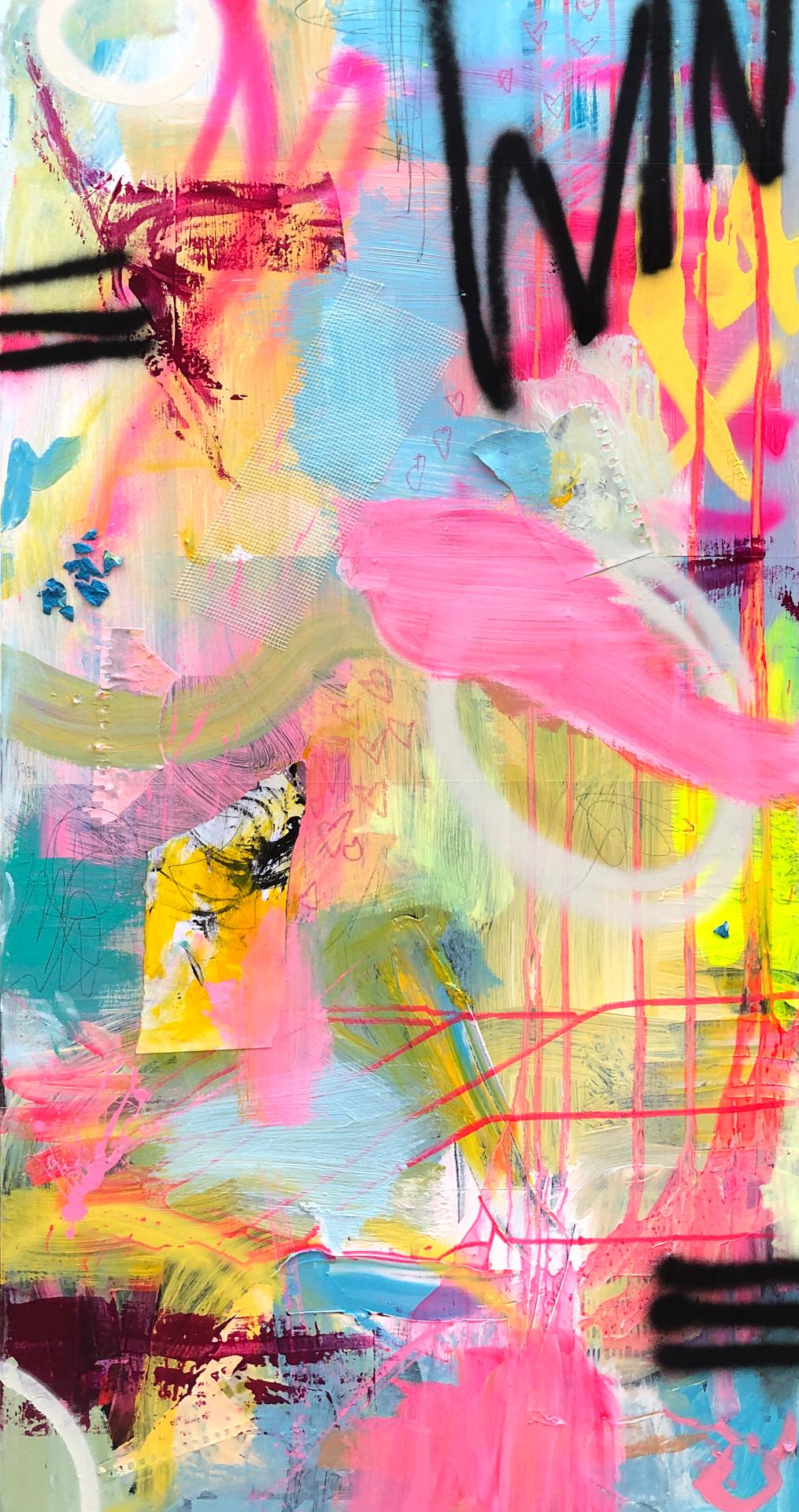 Love Wins - Contemporary Abstract Painting with Vivid Value (Pink+Blue+Yellow)