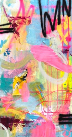 Love Wins - Contemporary Abstract Painting with Vivid Value (Pink+Blue+Yellow)