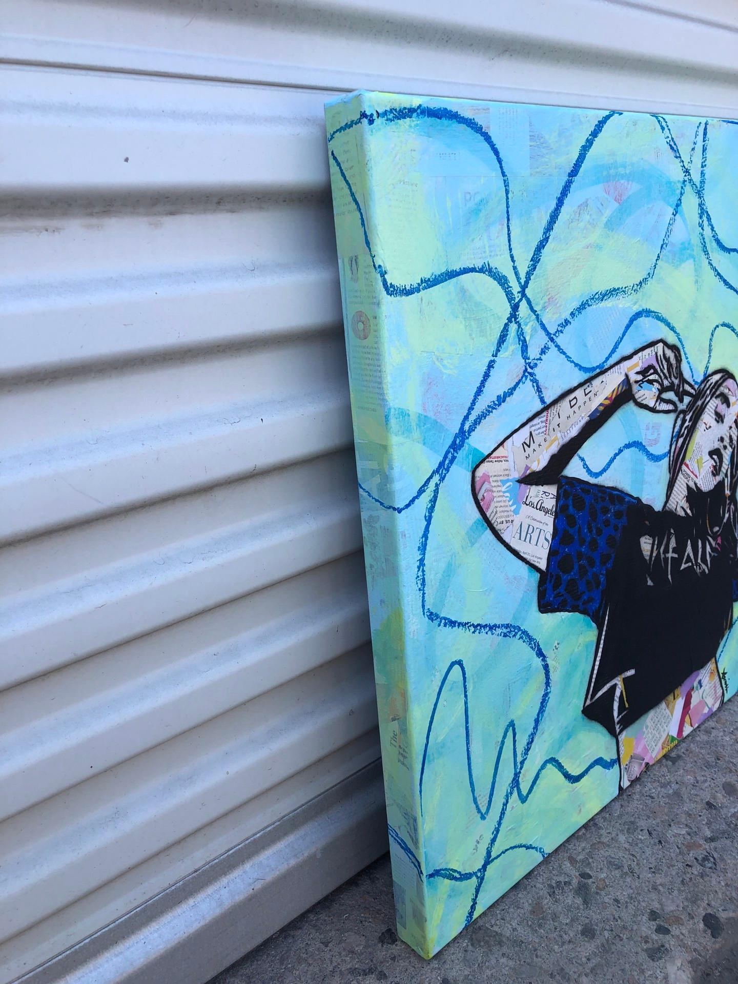 Make it Happen - Pop Street Art contemporain de la femme noire (bleu et vert) - Pop Art Painting par Amy Smith