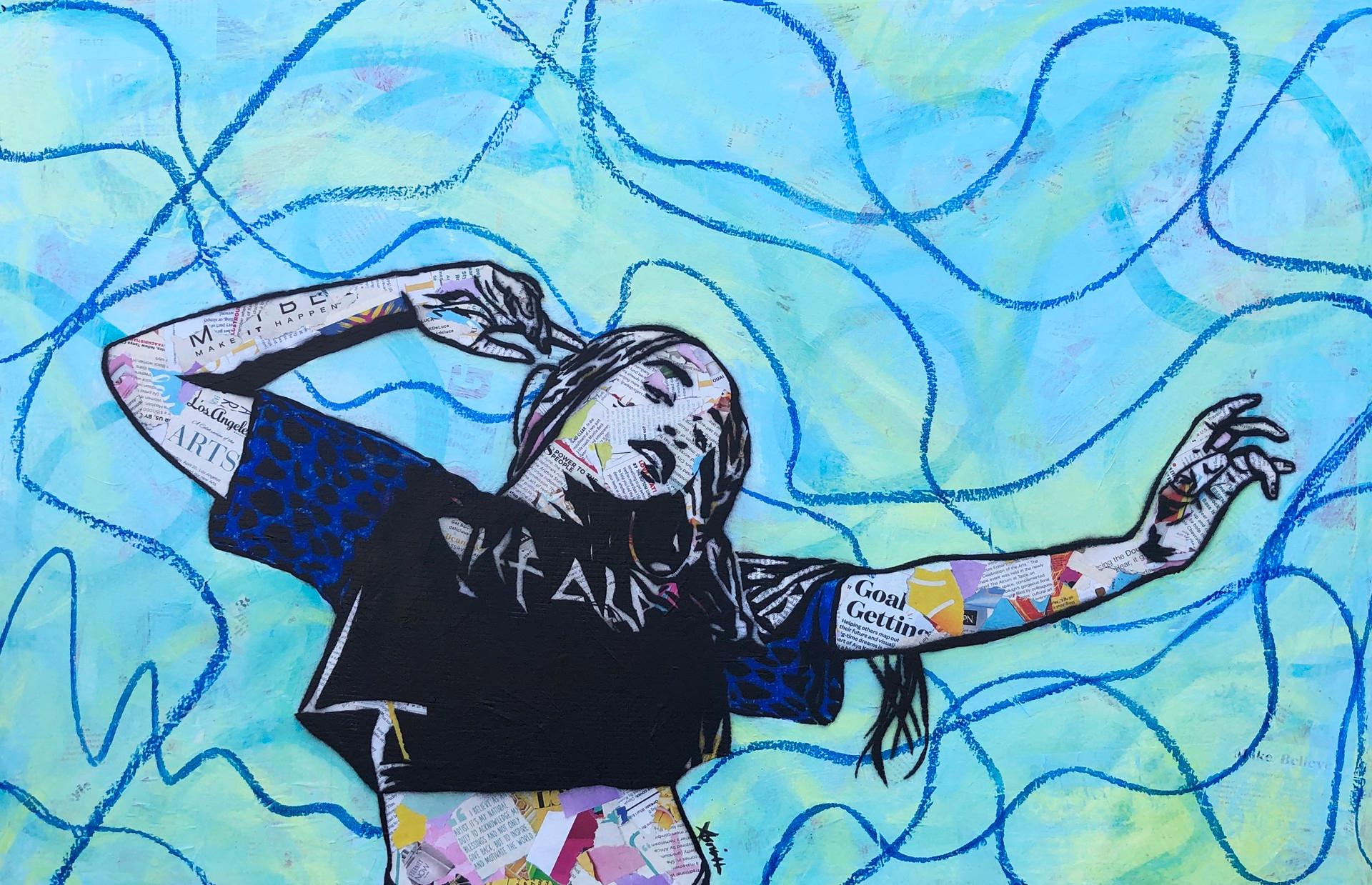 Portrait Painting Amy Smith - Make it Happen - Pop Street Art contemporain de la femme noire (bleu et vert)