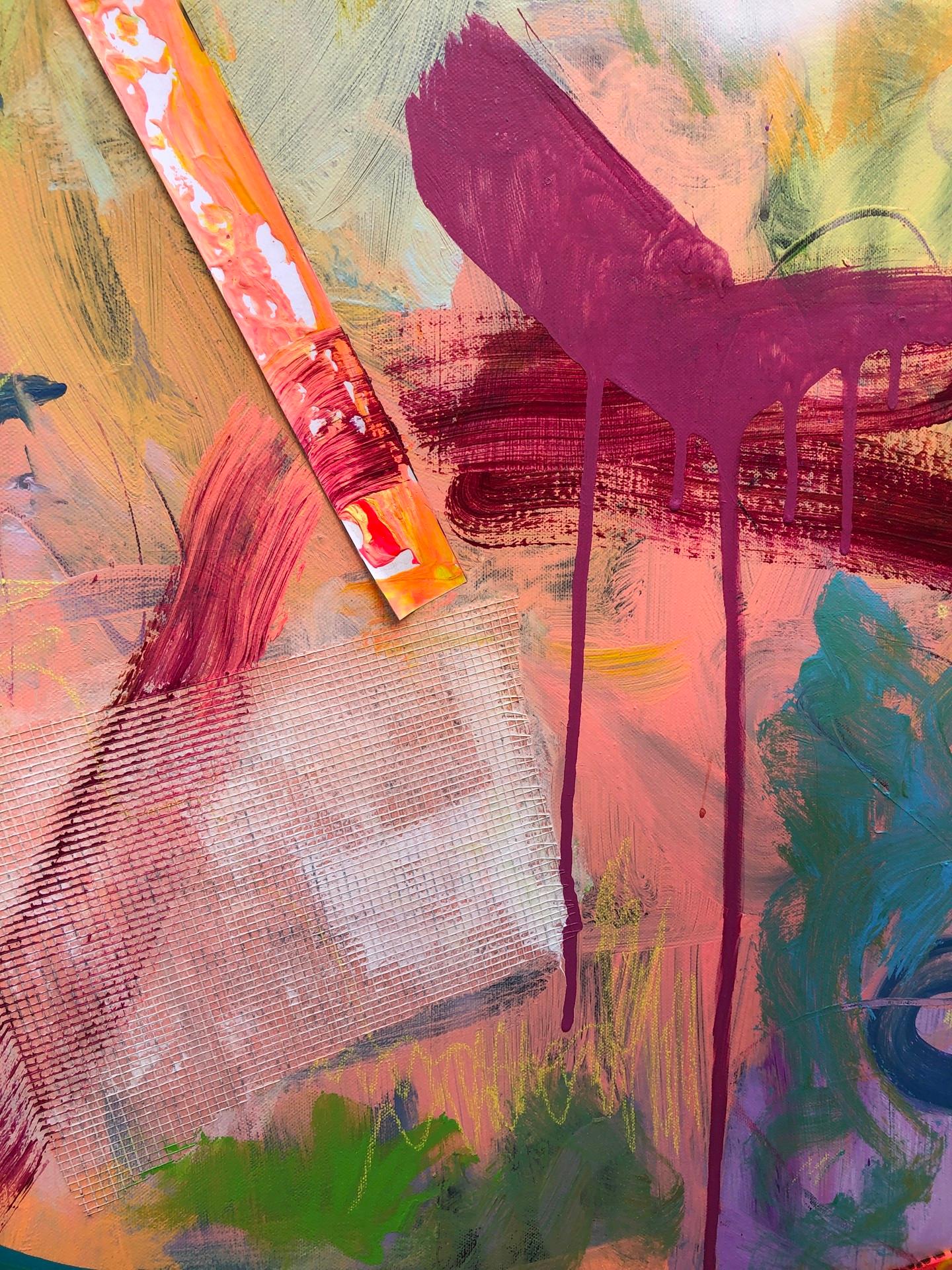 Naughty - Zeitgenössisches abstraktes Gemälde mit schönen Pinselstrichen (Rosa und Pfirsich) – Painting von Amy Smith