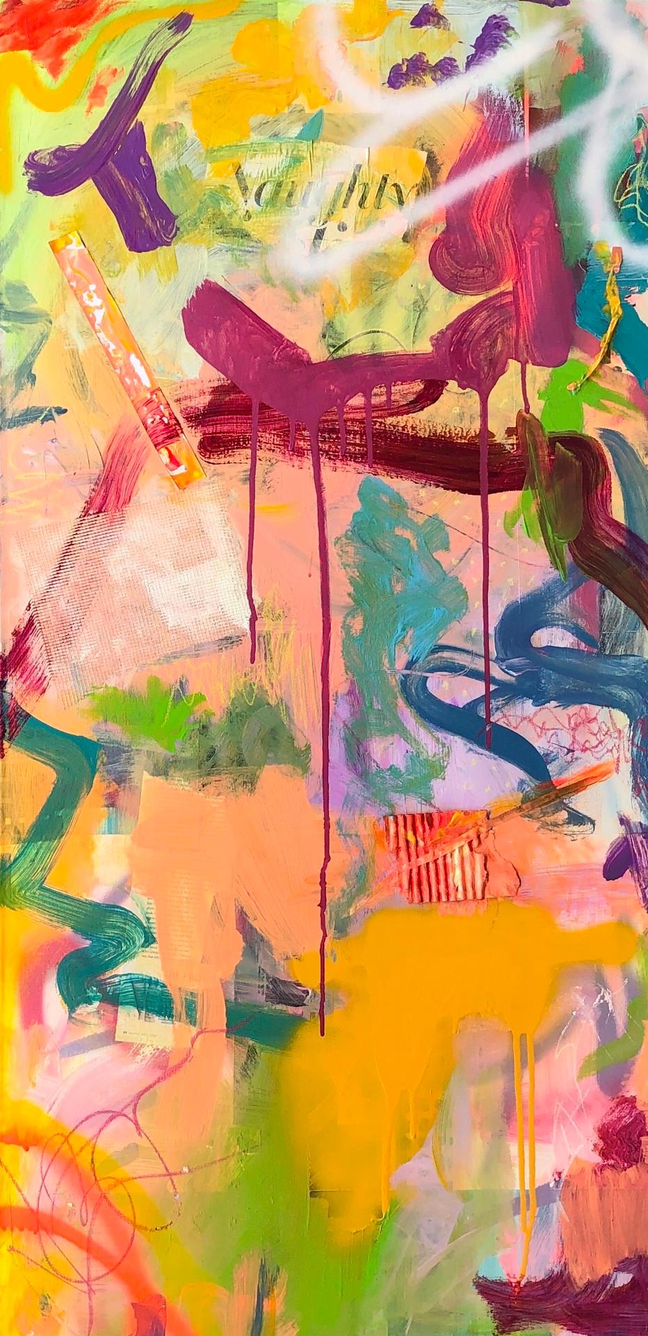 Amy Smith Abstract Painting – Naughty - Zeitgenössisches abstraktes Gemälde mit schönen Pinselstrichen (Rosa und Pfirsich)
