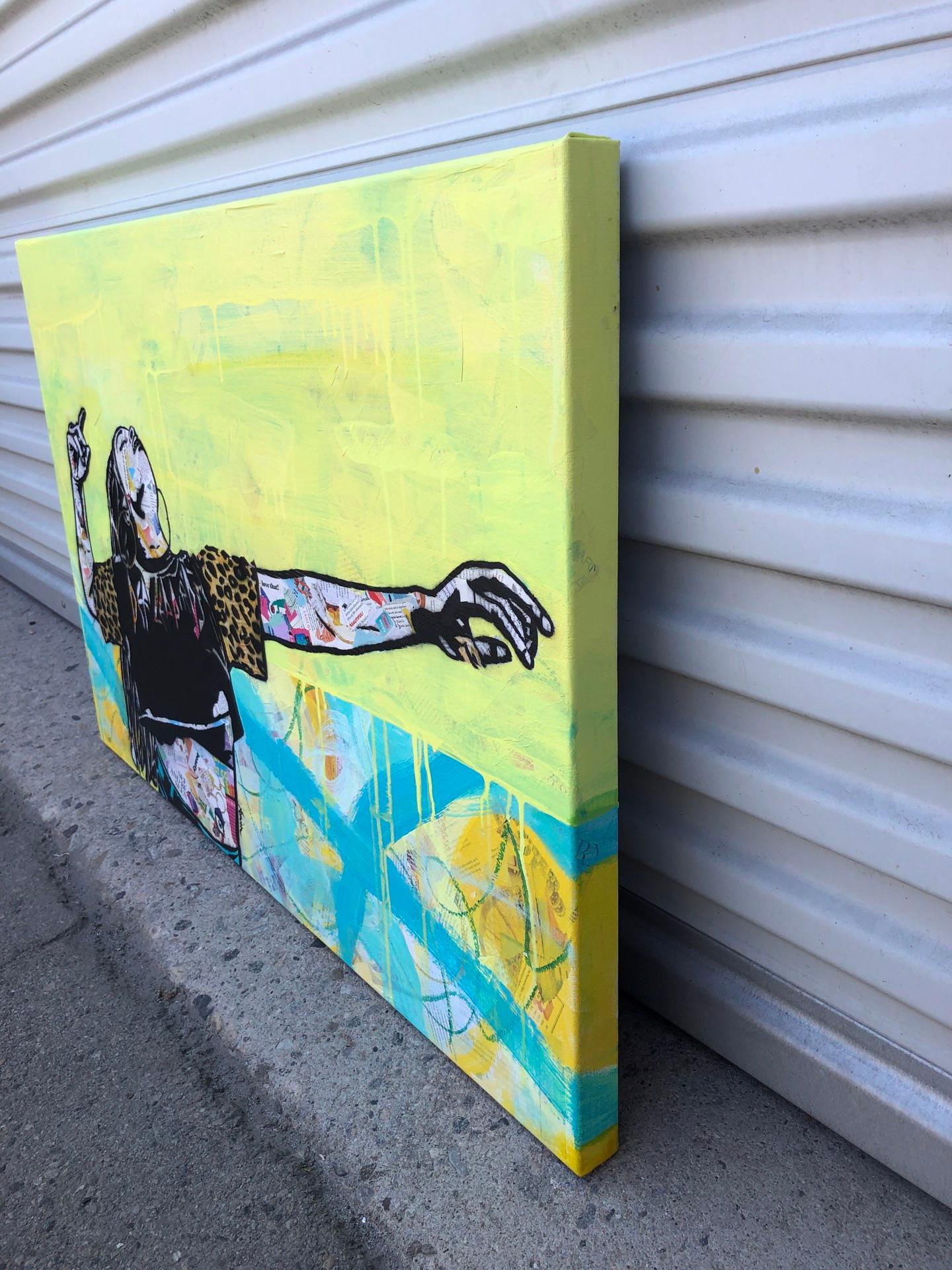 See and Be Seen - Contemporary Pop Street Art of Black Woman (yellow+teal) - Painting by Amy Smith