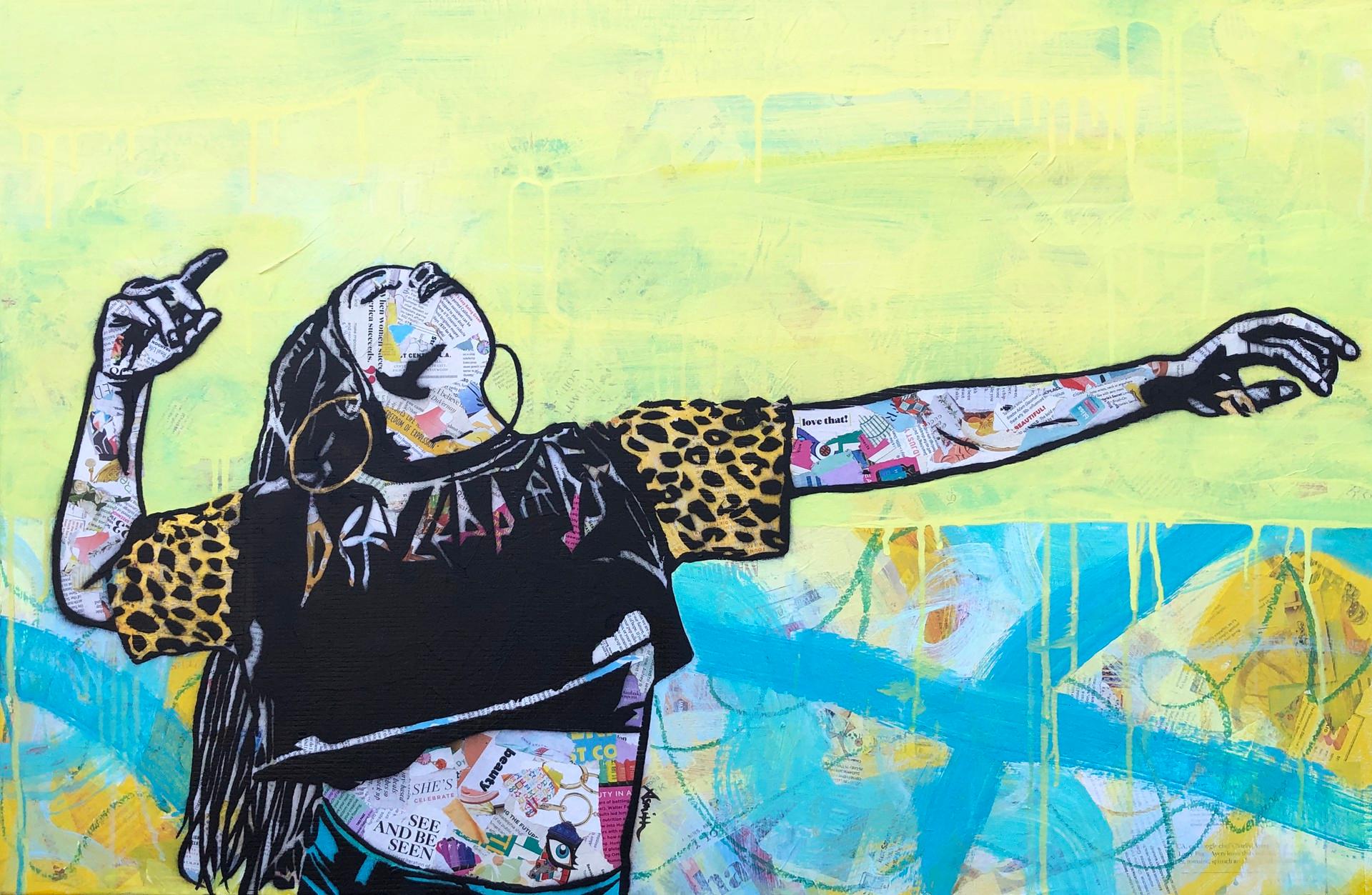 Amy Smith Portrait Painting - See and Be Seen - Contemporary Pop Street Art of Black Woman (yellow+teal)