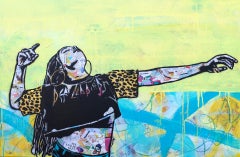 See and Be Seen - Contemporary Pop Street Art of Black Woman (yellow + teal)