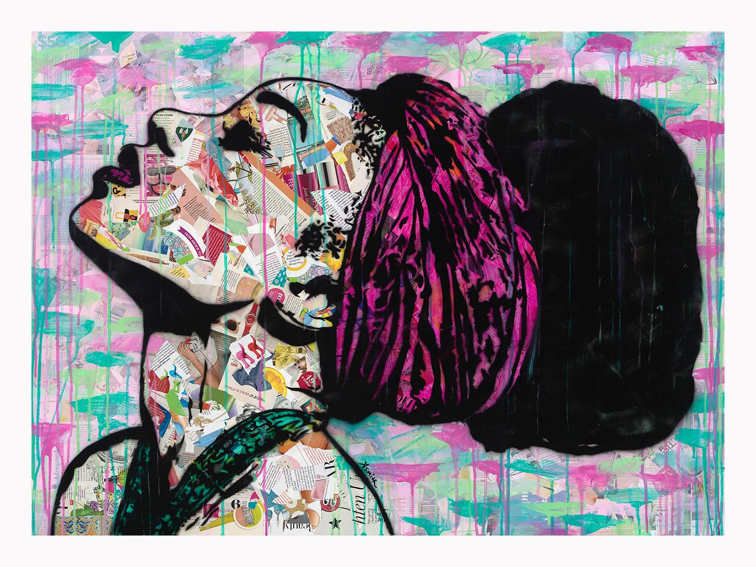 Testa tra le nuvole - Ritratto di donna nera incorniciato con stampa POP contemporanea - Print di Amy Smith
