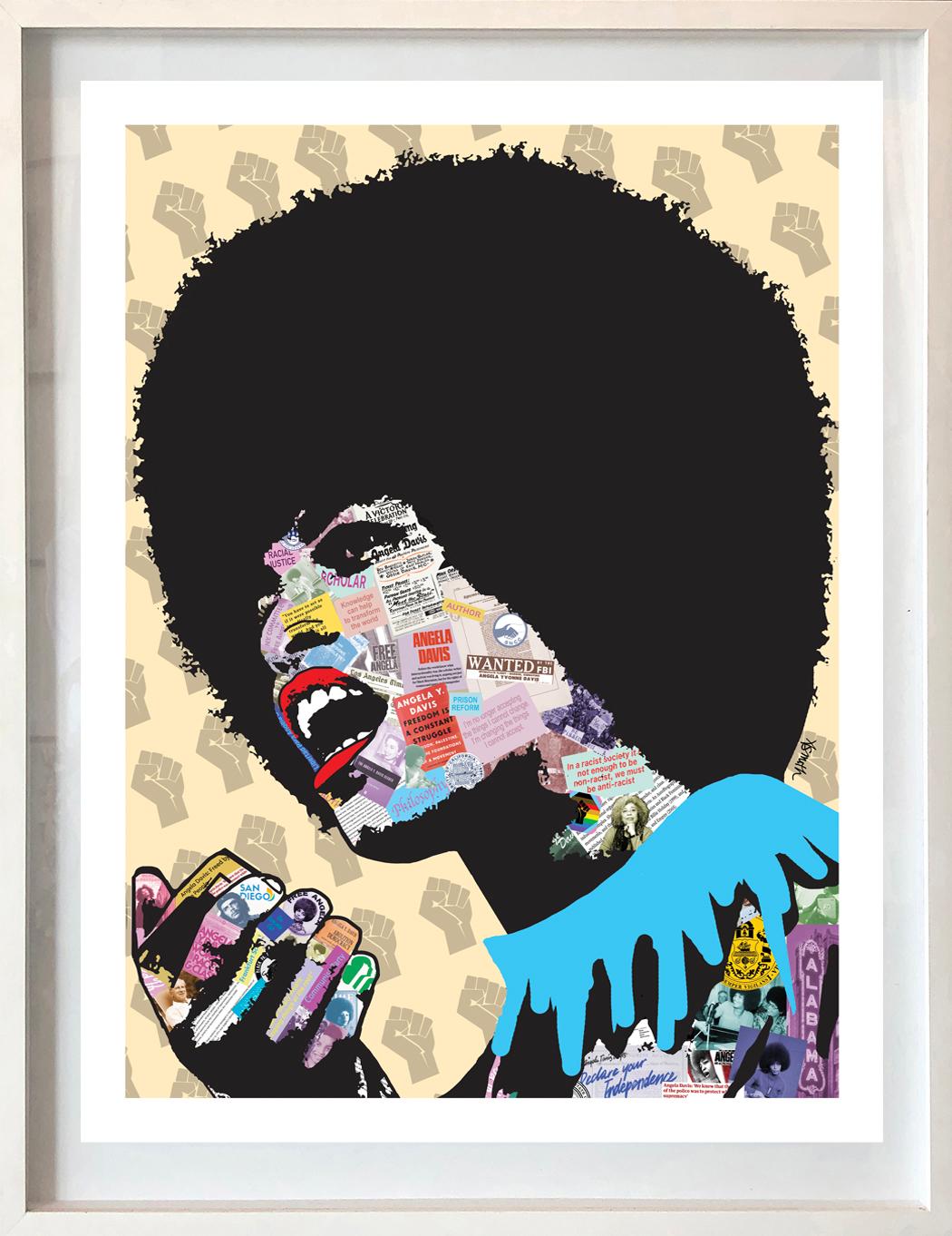 ICON: Radical Thinker, Angela Davis - FRAMED POP Art Print (Black + Blue + Red)