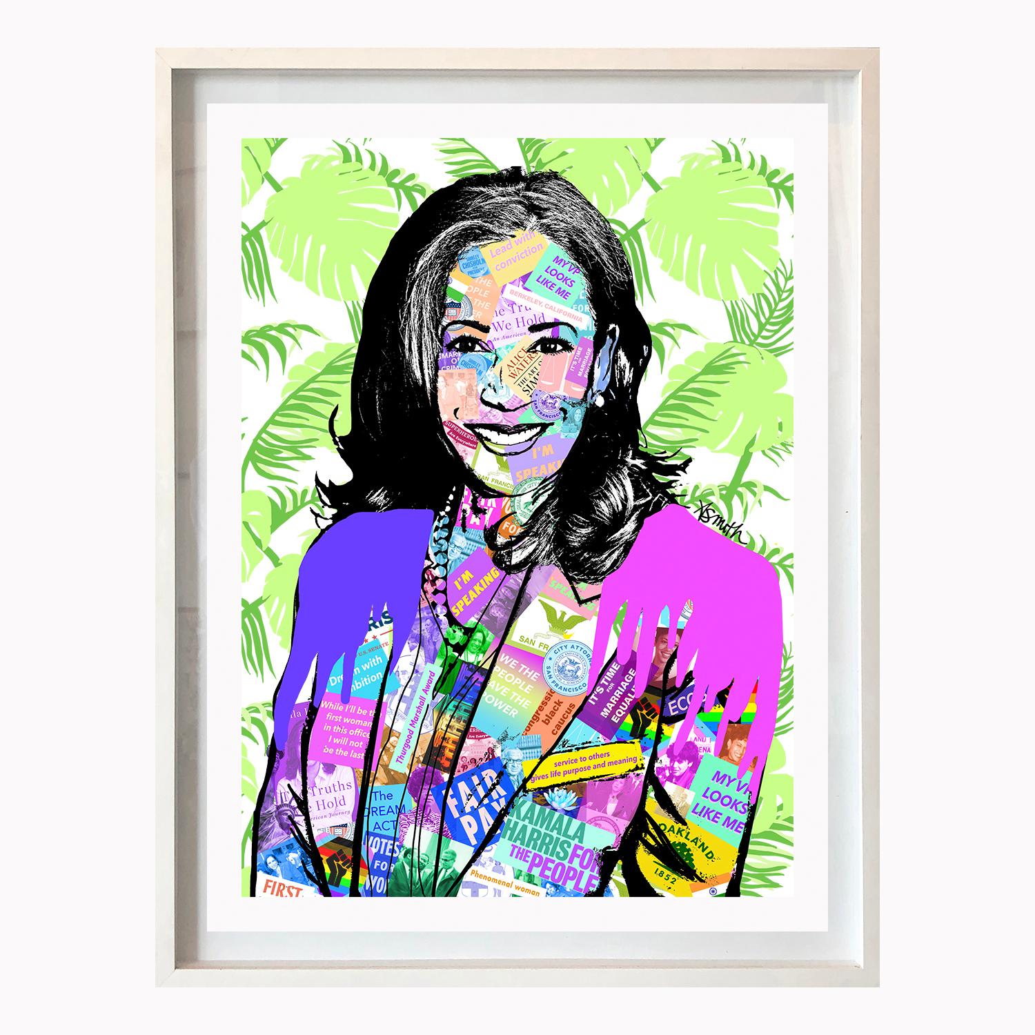 Amy Smith Portrait Print - Kamala Harris - Framed Contemporary POP Art Portrait of Vice President Elect