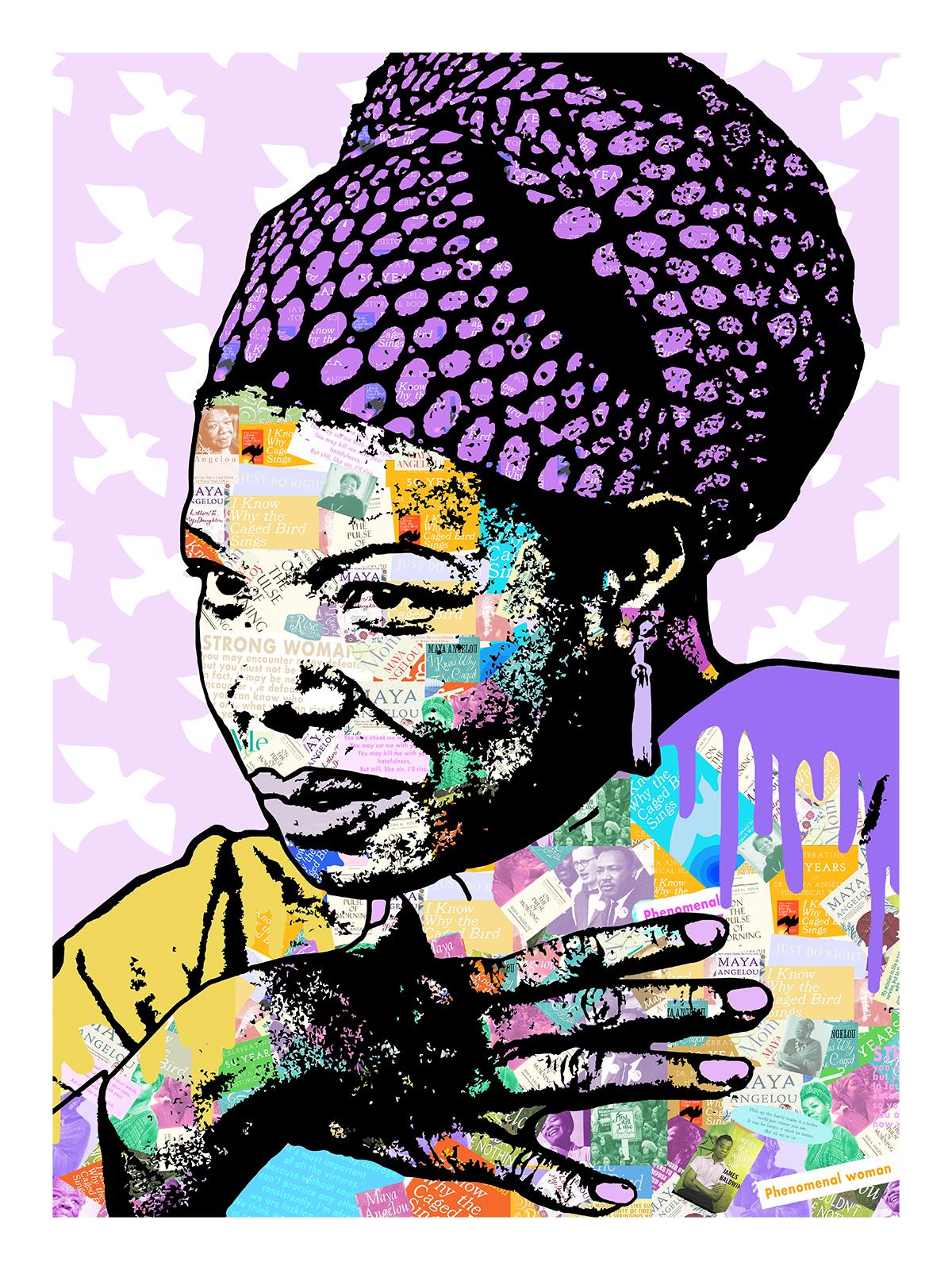 Maya Angelou - Contemporary POP Art Print (Purple+Black+Colorful)