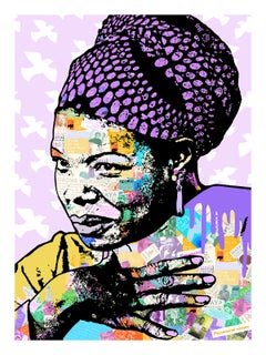 Maya Angelou - Impression Pop Art contemporaine (violet + noir + coloré)