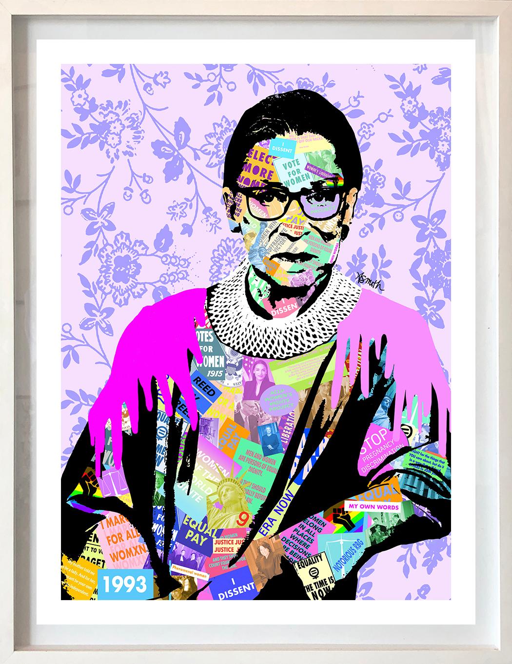 Amy Smith Portrait Print - Notorious RBG - FRAMED POP Art Print of Ruth Bader Ginsburg (Pink+Purple)