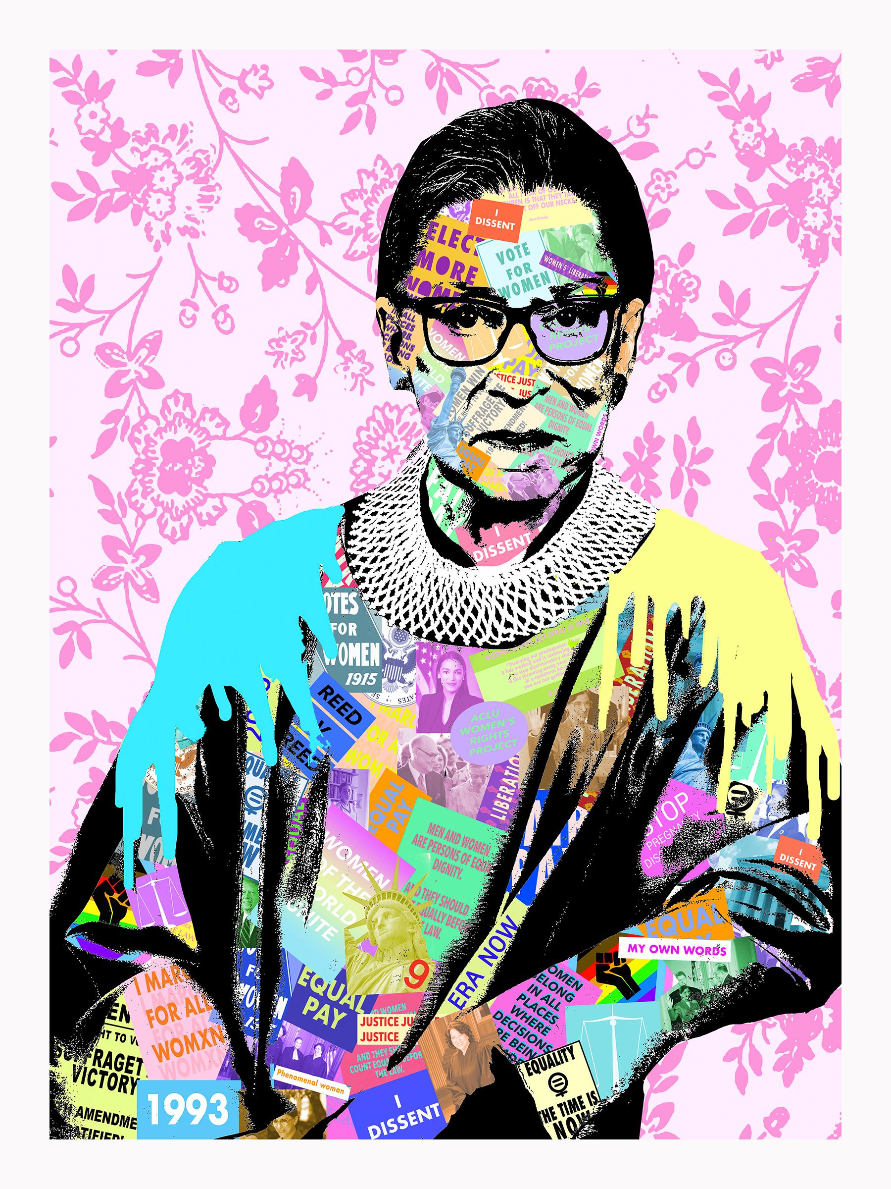 Amy Smith Portrait Print - RGB- Contemporary Collage Portrait of Ruth Bader Ginsberg Supreme Court Judge 