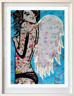 Winged - Framed Contemporary Limited Edition Print White + Blue + Pink