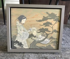 Amy Sol Korean American Signed Original Framed Painting on Wood Charm Lantern