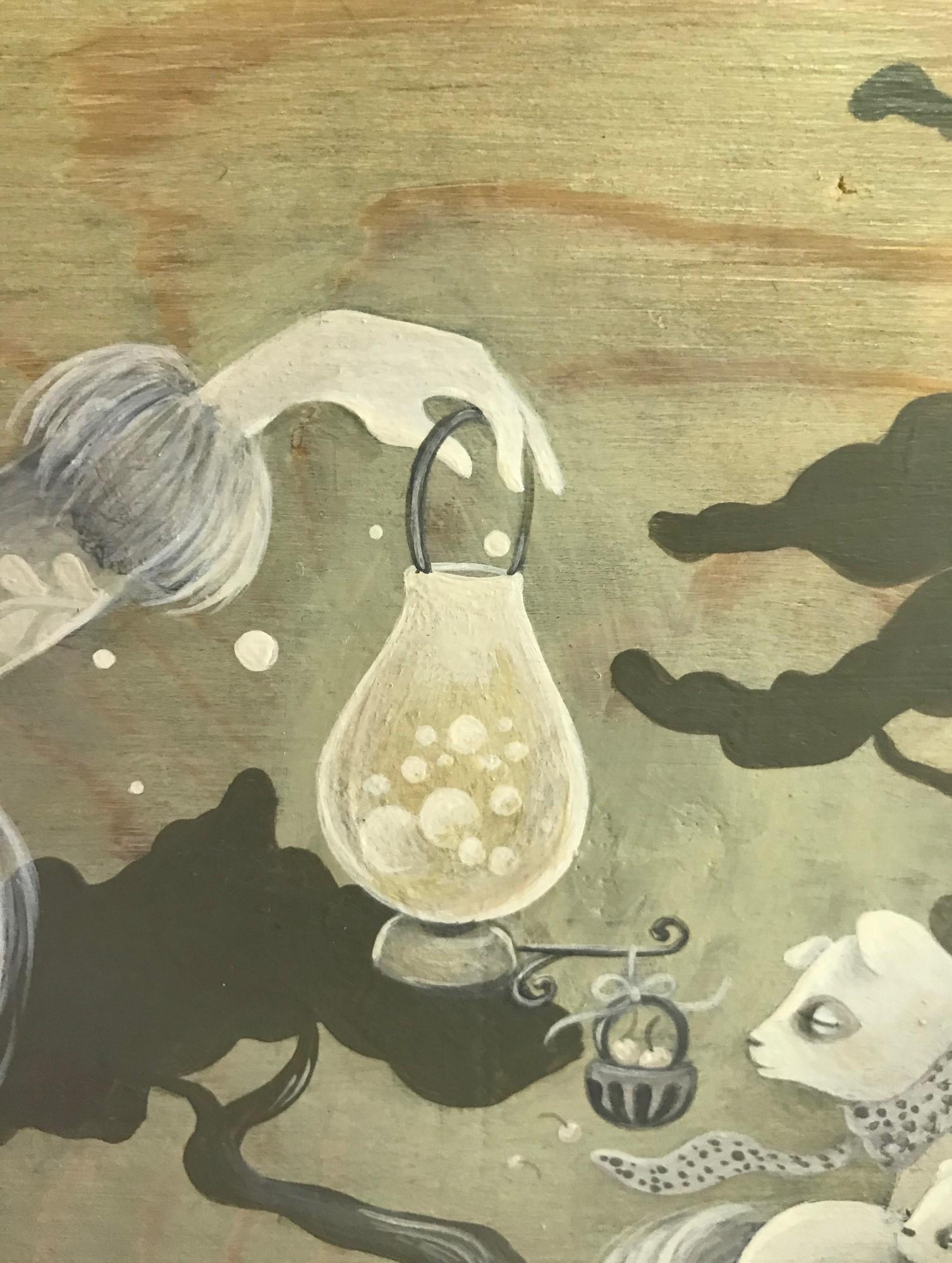 Amy Sol Korean American Signed Original Framed Painting on Wood Charm Lantern 1