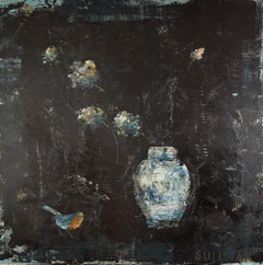 Birdsong by Amy Sullivan Large Contemporary Landscape, Still Life Painting, Blac