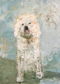 Fur and Love by Amy Sullivan Contemporary Dog Painting with Blue