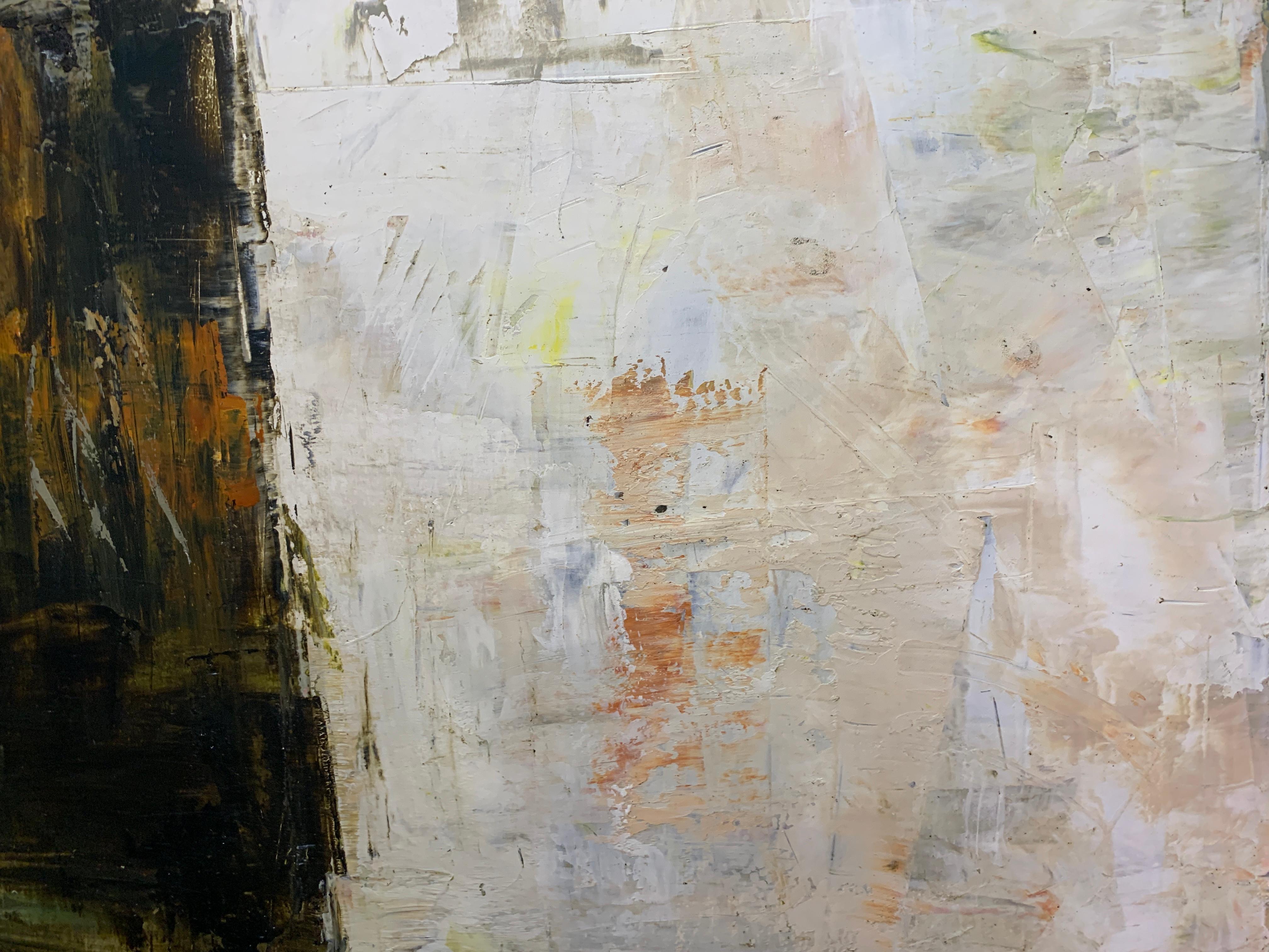'Hello Gorgeous' is a large mixed media on board contemporary painting created by Amy Sullivan in 2019. It only took us a second to fall in love with Amy Sullivan's abstracted barns and structures. Oozing with texture and media, her large-scale and