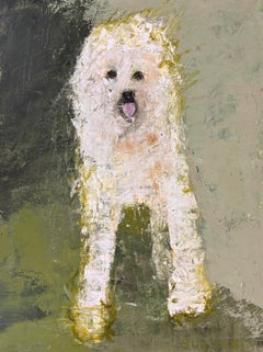 Until You Come Back by Amy Sullivan Contemporary Dog Painting with Green, Blue