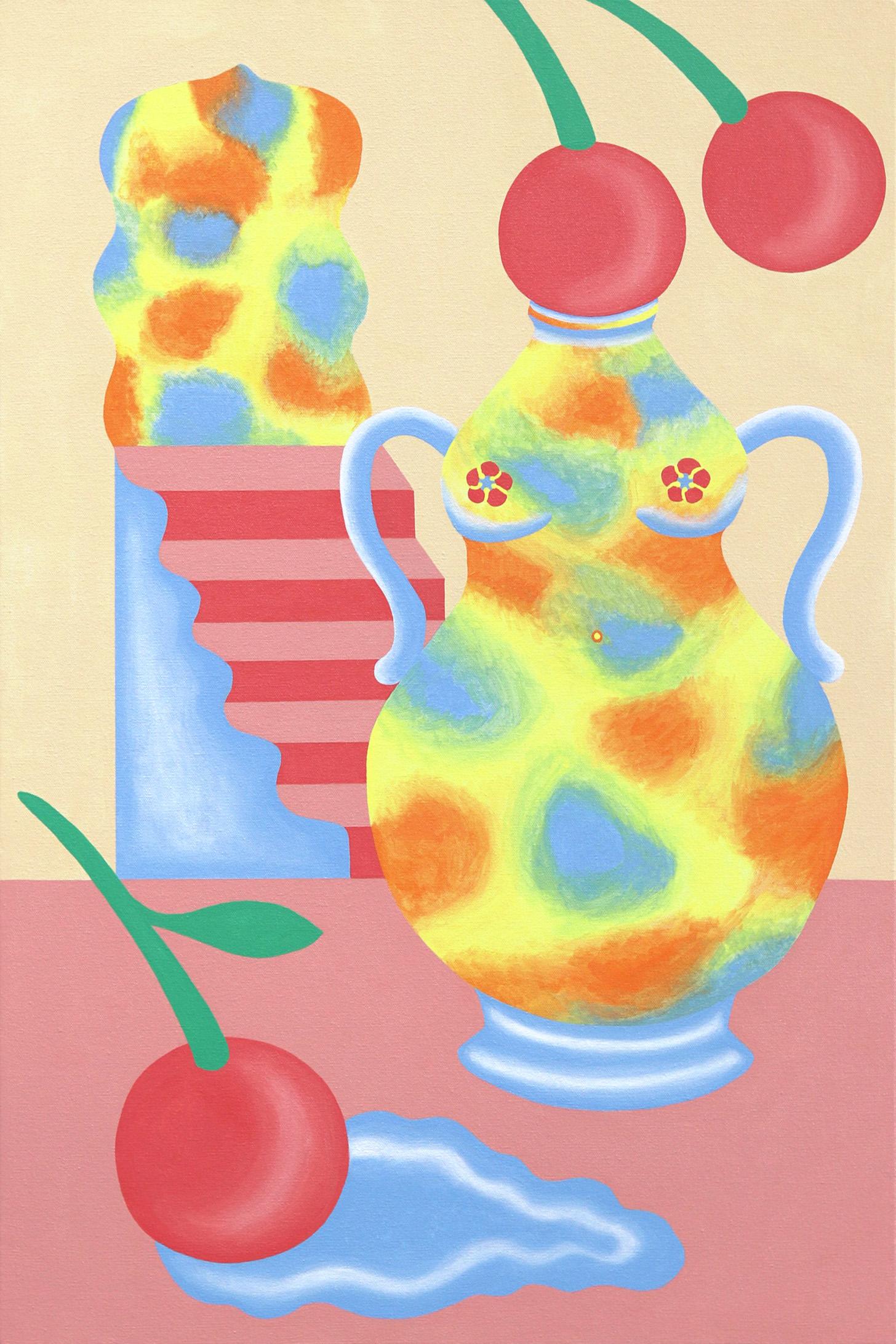 Amy Tai Figurative Painting - Cherry Bliss - Original Red Cherries Still Life Painting 