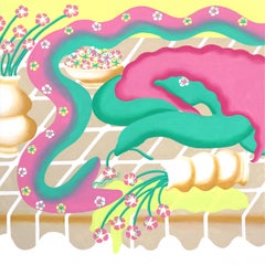 Topsy Turvy - Original Surrealist Vibrant Pastel Still Life Snake Painting