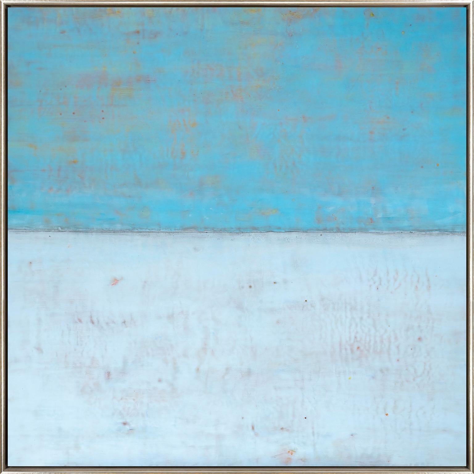 Amy Van Winkle Abstract Painting - "Bathed in Blue" Blue Encaustic Color Blocking on Board 