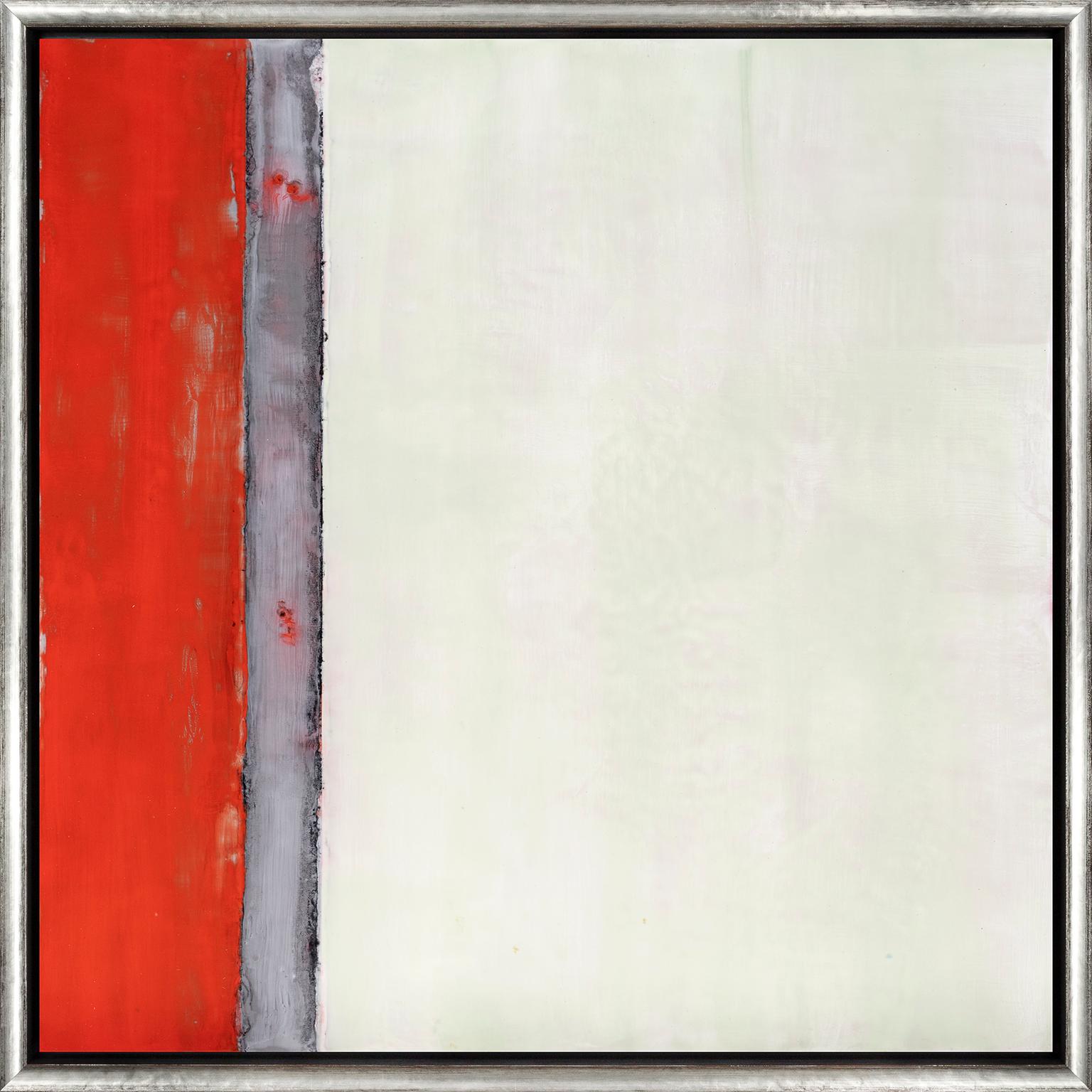 Amy Van Winkle Abstract Painting - "Sense of Space XVII" Abstract Red and White Color Block Encaustic on Board